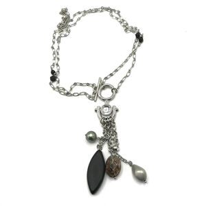 Gorgeous silver tone Necklace beads, crystal, pearl, rhinestone charms Toggle